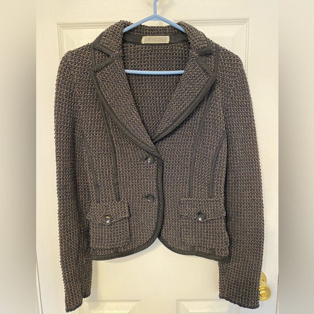 MARC CAIN Silk Blend Woven Tweed Button Jacket Blazer